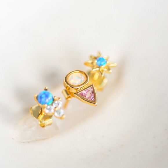 Tiny Stud Earrings Opal and Crystal Stud Earrings Dainty Ear Stack Studs PRETTY - Picture 12 of 15